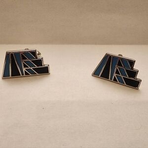 Vintage Light Blue / Dark Blue Enamel Geometric Cufflinks Signed Speidel